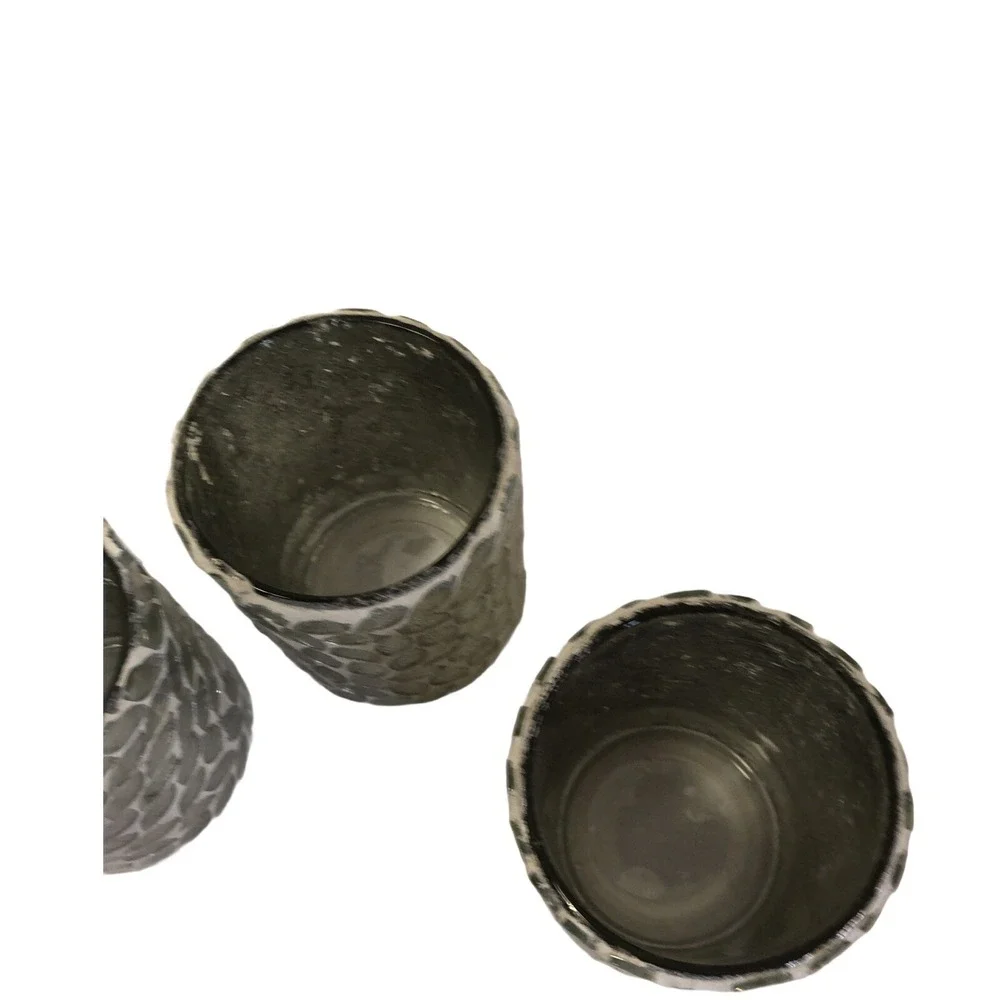 Votive Candle Holders Set 3 Silver Leaf Mosaic Glass Decor 3 1/2" X 3" - Picture 9 of 9